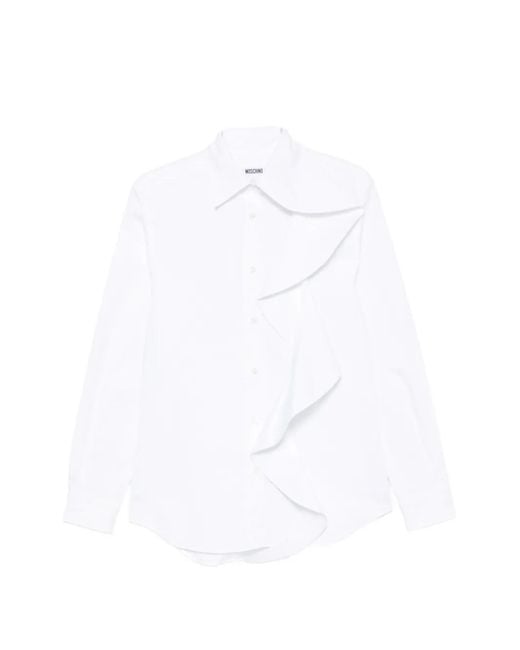 Moschino White Ruffled-Detail Long-Sleeve Shirt