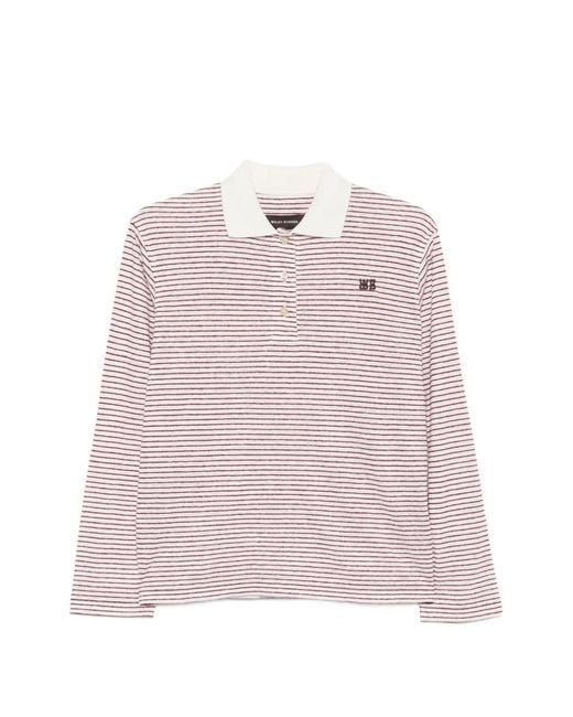 Wales Bonner Pink Striped Long-Sleeve Polo Top