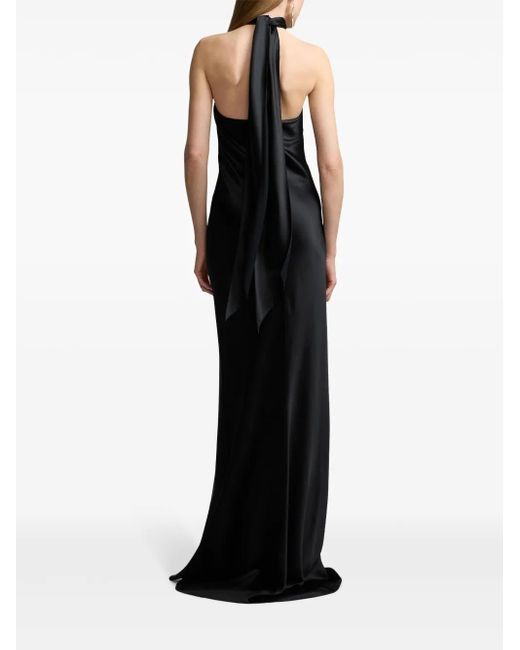 Ralph Lauren Black Satin-Finish Sleeveless Gown