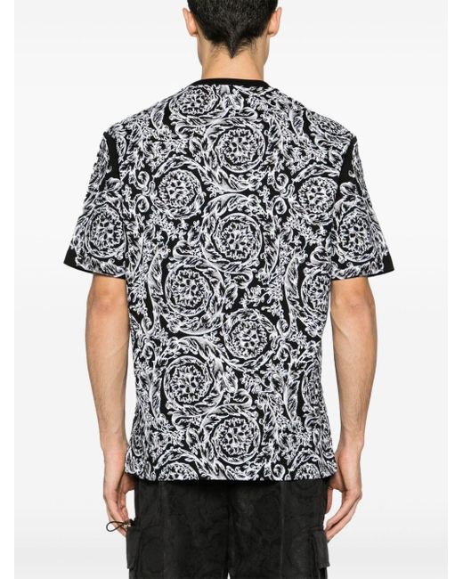Versace Black Barocco-motif Logo-print Cotton T-shirt for men