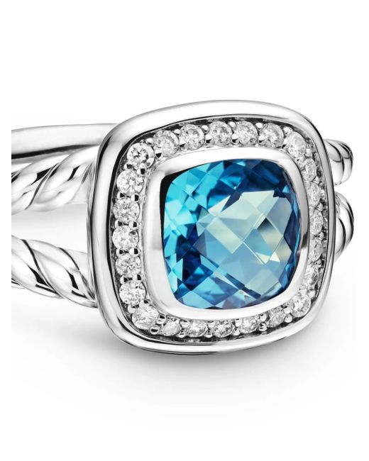 David Yurman Blue Sterling Petite Albion Topaz And Diamond Ring (7Mm)