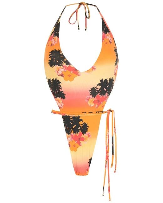 Amir Slama Orange Ilha De Hibiscus High-Leg Swimsuit