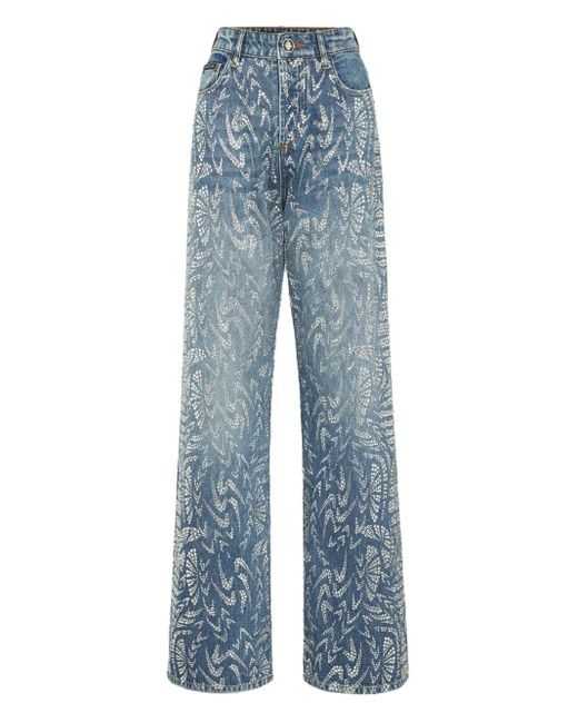 Philipp Plein Jeans Verfraaid Met Stras in het Blue