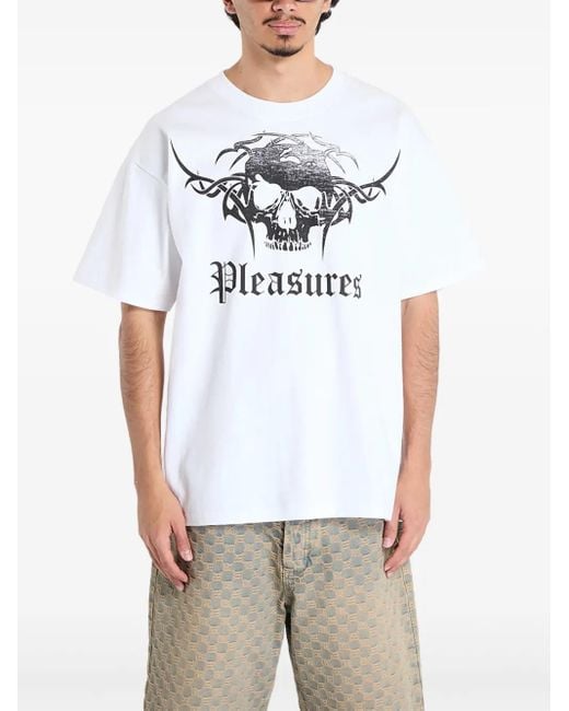 Pleasures White Skull-Graphic T-Shirt for men