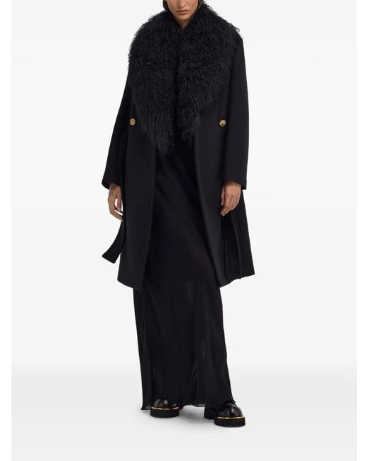 Roberto Cavalli Black Shearling-Collar Coat