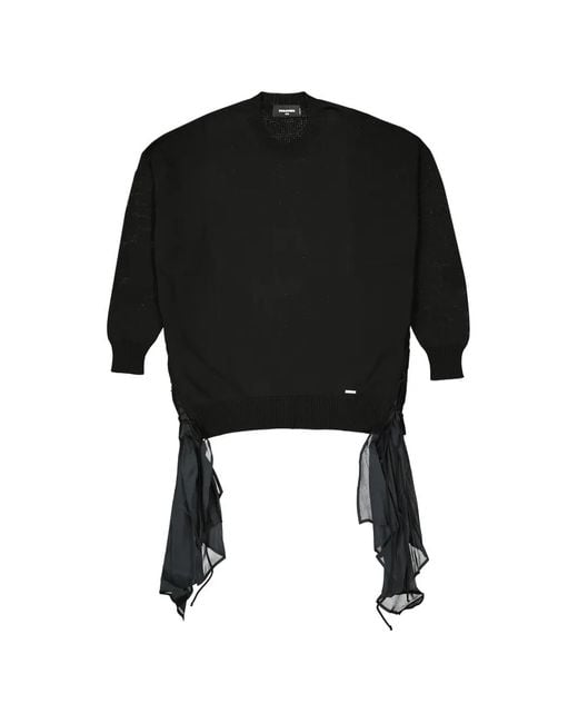 DSquared² Black Lace-Up Draped-Insert Sweater