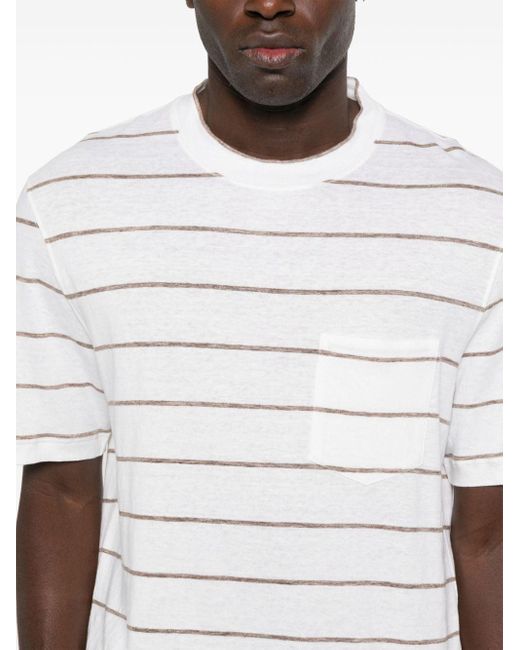 Brunello Cucinelli White Crew-neck Striped T-shirt for men