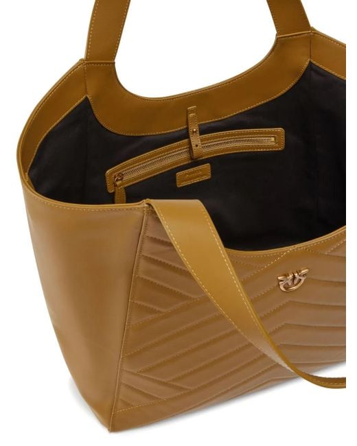 Pinko Brown Chevron-Quilted Leather Tote Bag