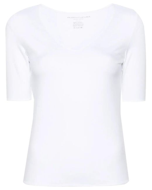 Majestic Filatures White Maglia V-Neck T-Shirt