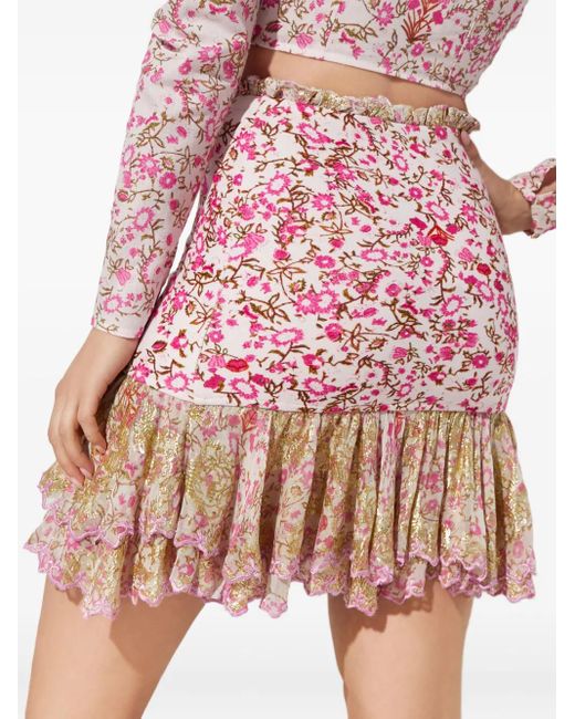 Hemant & Nandita Pink Hera Floral-Print Mini Skirt