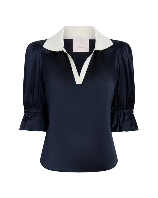 Cinq À Sept Blue Freida Ruffled V-Neck Blouse