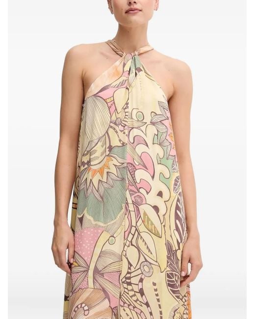 Sandro Ferrone Natural Halter-Neck Floral-Print Maxi Dress