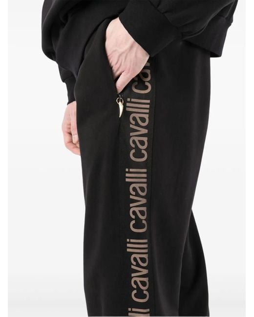 Roberto Cavalli Black Logo-Stripe Track Pants for men