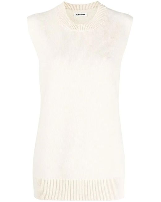 Jil Sander White Cashmere Wool Blend Knit Vest