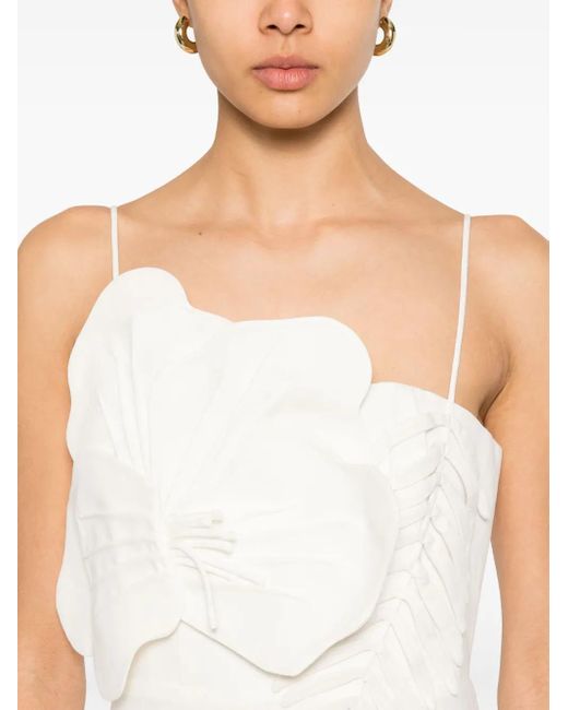 Farm Rio White Floral-Appliqué Midi Dress