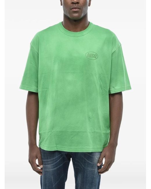 DIESEL Green Wash-Out Logo-Print Crew-Neck Cotton T-Shirt for men