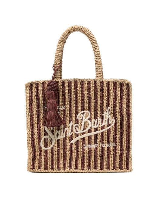 Mc2 Saint Barth Brown Colette Striped Raffia Tote Bag