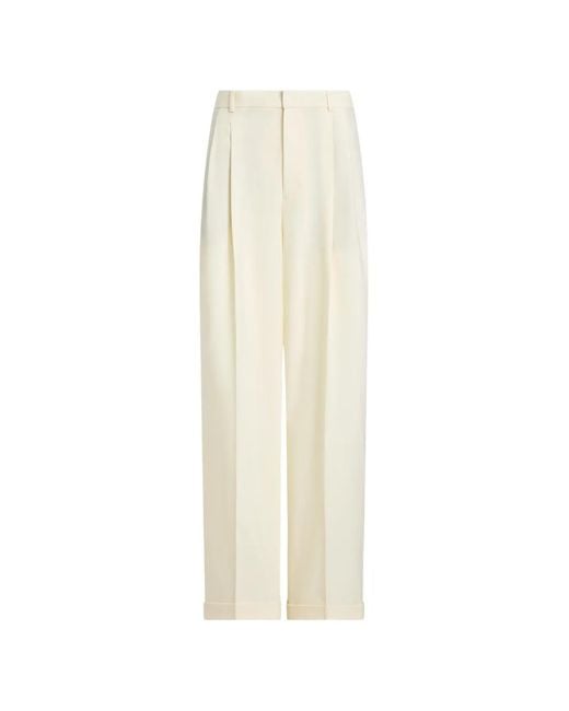 Polo Ralph Lauren White Pleated Wide-Leg Trousers