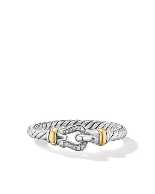 David Yurman Petite Buckle Zilveren Ring Met Diamant in het White