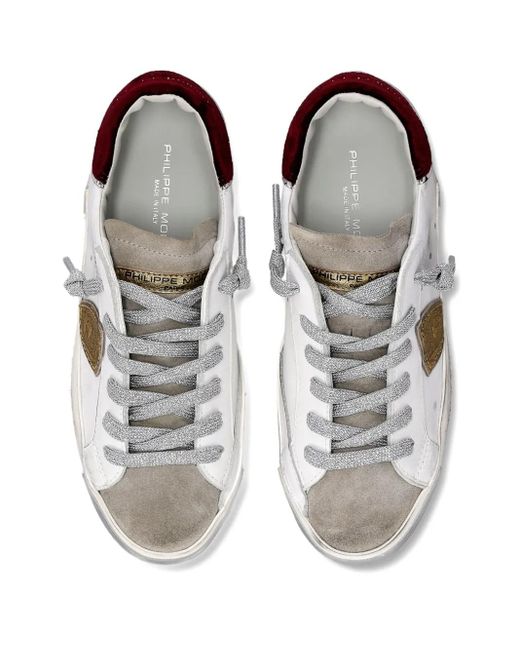 Philippe Model White Distressed Leather Low-Top Sneakers
