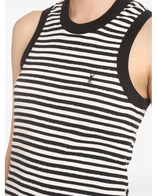 Saint Laurent Black Logo Striped Cotton-Blend Tank