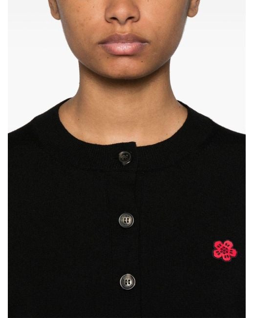 KENZO Boke Flower Patch Wool Cardigan in Black Lyst UK