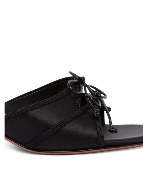 AMINA MUADDI Black Eleonora Slipper 45 Silk Satin Sandals With Bows Detail And Mini Hourglass Heel