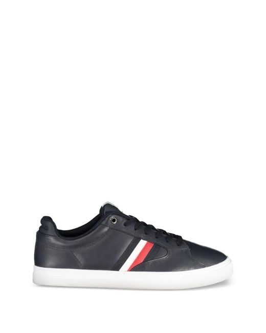 Tommy Hilfiger Blue Side-Stripe Leather Sneakers for men