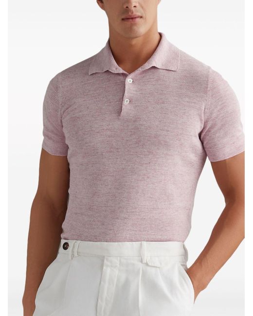 Brunello Cucinelli Pink Ribbed-collar Slub-texture Polo Shirt for men