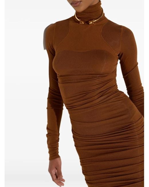 Elisabetta Franchi Brown Long-Sleeves Midi Dress
