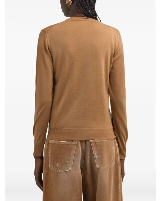 Roberto Cavalli Brown Round-Neck Wool Cardigan