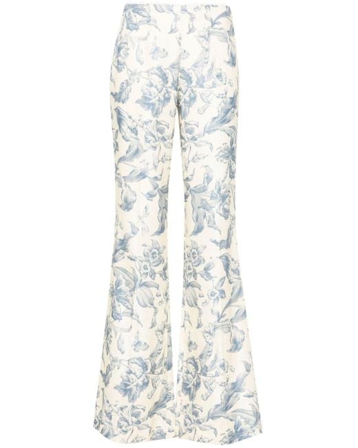 Sandro White Floral-Print Flared Trousers