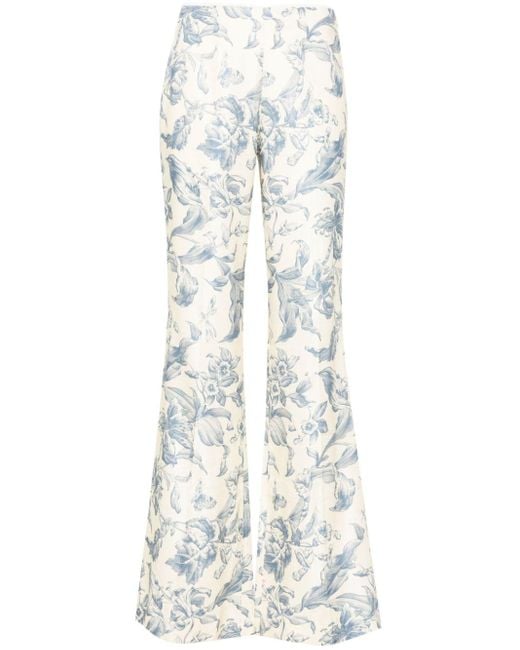 Sandro White Floral-print Flared Trousers