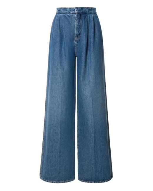Jeans A Gamba Ampia Con Pieghe di Alberta Ferretti in Blue