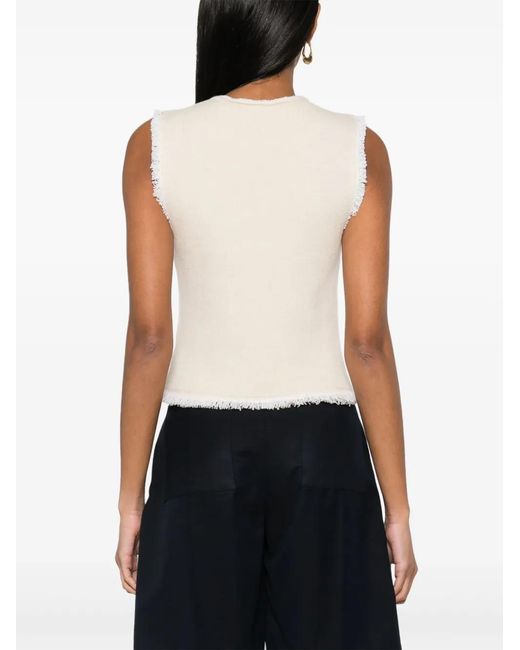 Barrie Natural Frayed-Detailing Knitted Top