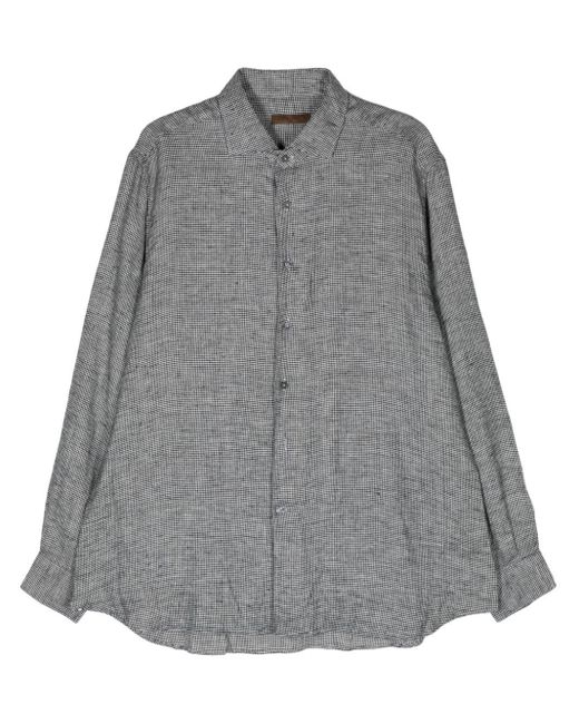 Corneliani Gray Houndstooth Linen Shirt for men
