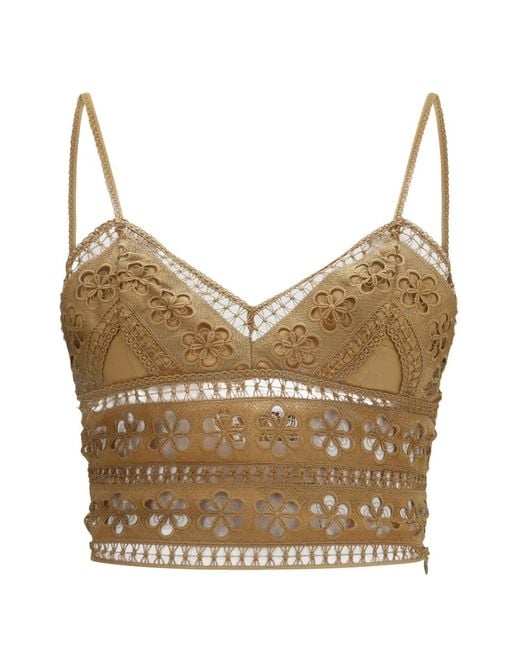 Charo Ruiz Natural Melie Guipure-Lace Cropped Top