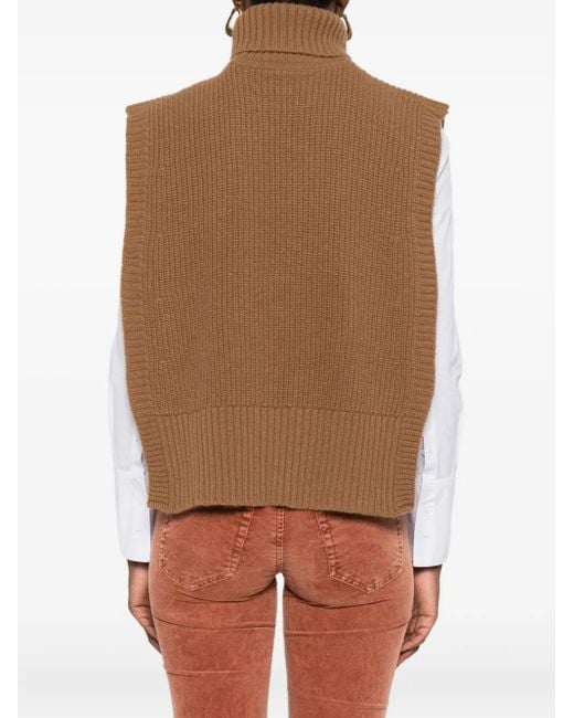 DAVANTINO Brown Turtleneck Sleeveless Wool Sweater