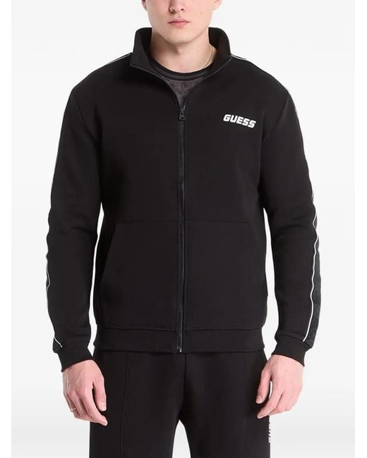 Guess Black Logo-Tape Zip-Up Sweatshirt for men