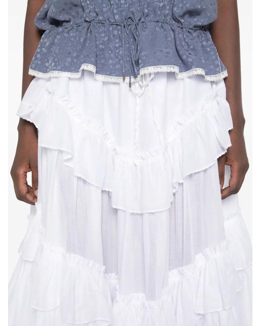 Chloé White Layered Ruffled Midi Skirt