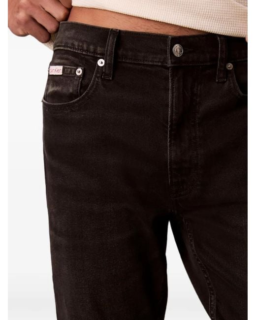 Calvin Klein Black Logo-Patch Straight-Leg Jeans for men