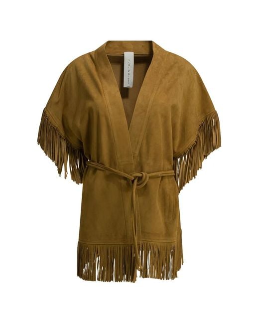 FURLING BY GIANI Green Fringed Suede Coat