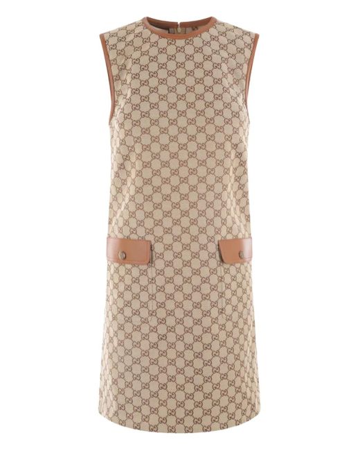 Gucci Brown Monogram-pattern Sleeveless Cotton-blend Midi Dress