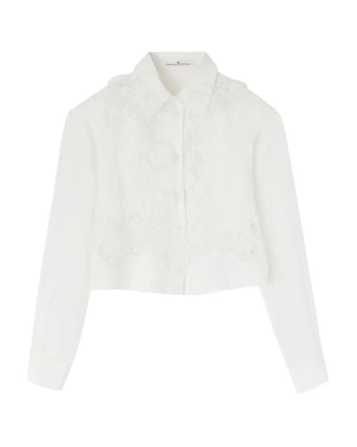 Ermanno Scervino White Lace-Embellished Silk Shirt