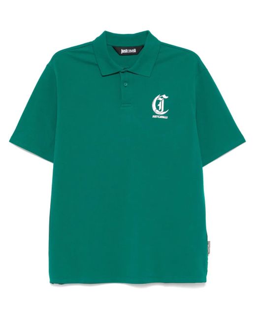 Just Cavalli Green Piqué Polo Shirt With Logo Print for men