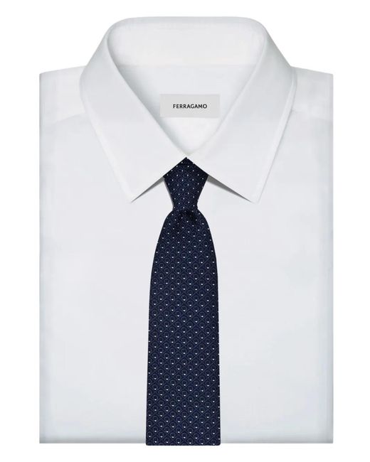 Ferragamo Blue Biella7J Gancini Jacquard Silk Tie for men