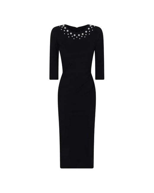 La Petite Robe Di Chiara Boni Black Faux-Pearl Embellished Ruched Midi Dress