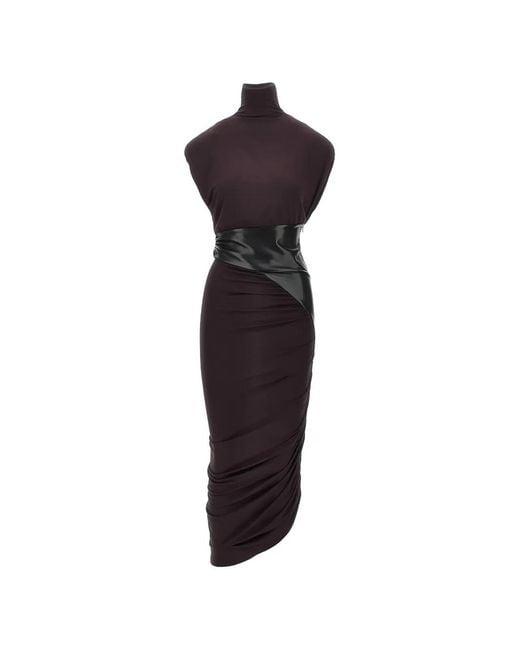 ANDAMANE Blue High-Neck Ruched Maxi Dress