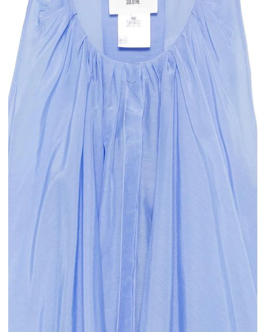 SOLOTRE Blue Ruffled-Trim Blouse