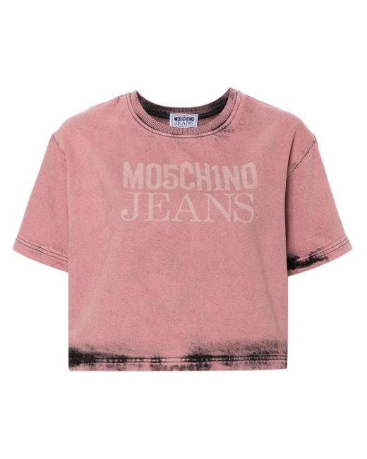 Haut Crop En Jean À Logo Imprimé Moschino en coloris Pink